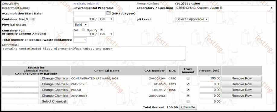 Screenshot of Chematix system