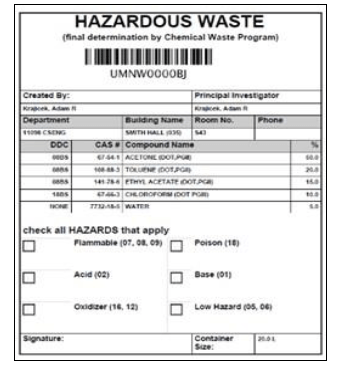 Chematix Hazardous Waste Label